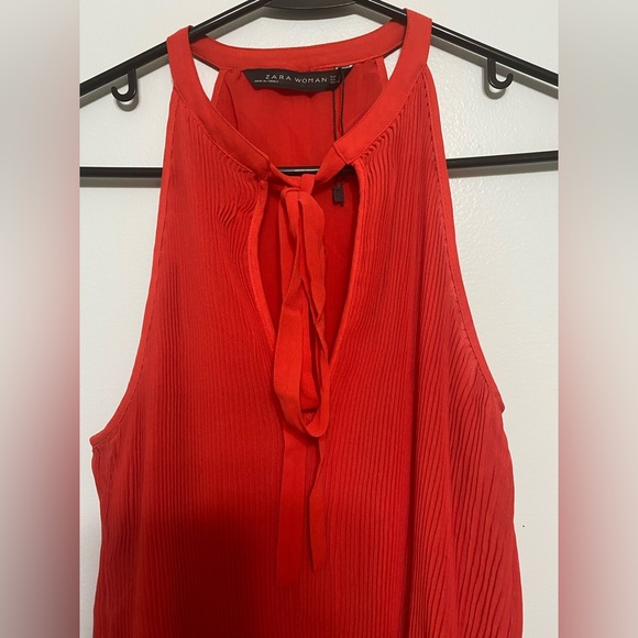 Zara red pleated Sleeveless ruffle tie detail beautiful top size Small - Picture 5 of 12